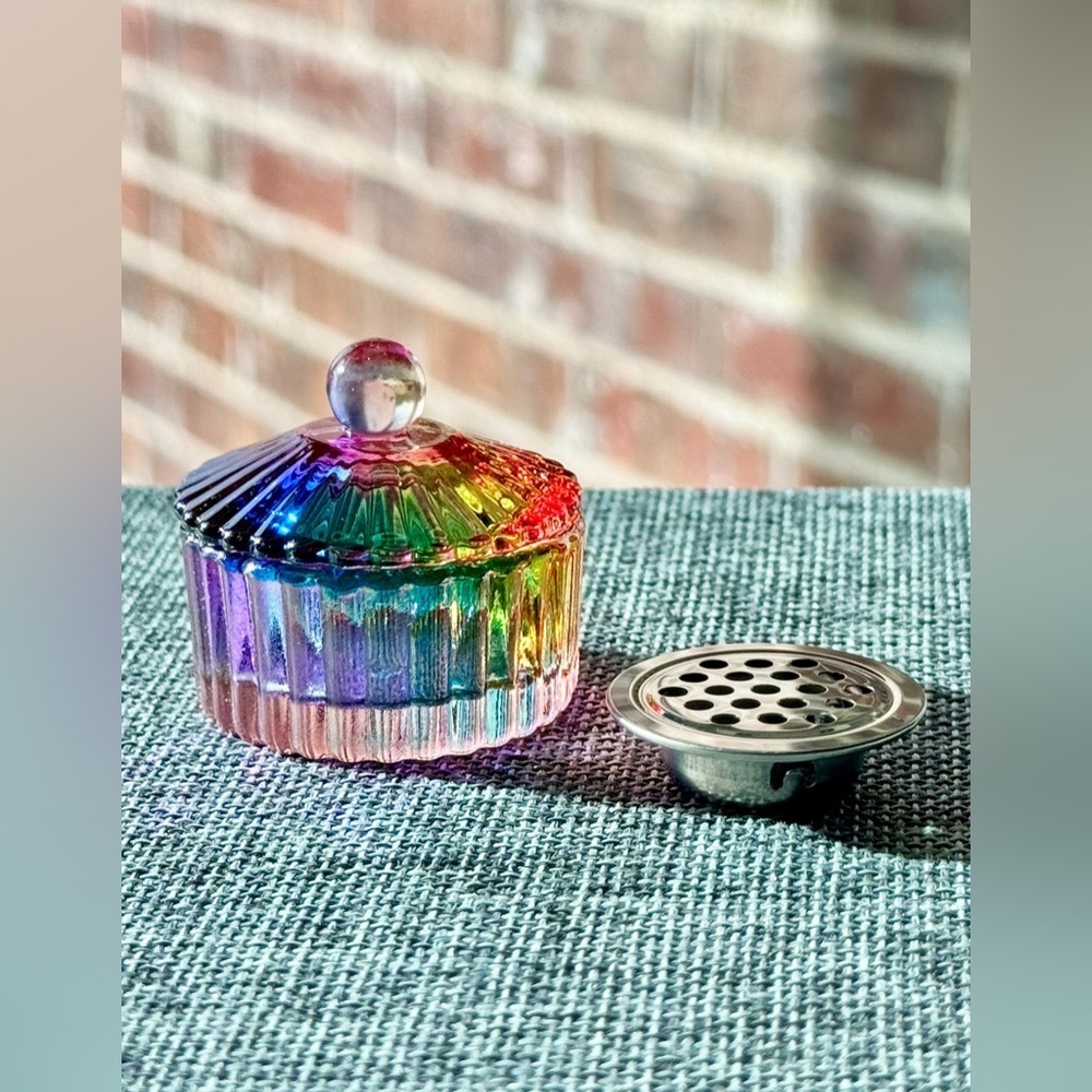 New MINI Fluted Rainbow Glass Nail Art Manicure Trinket Bowl Dish w/ Lid - 1.5” - Picture 3 of 9